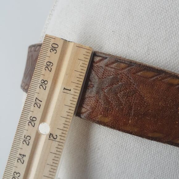 Lucky Brand Southwestern Pattern Machine Tooled Geometric Brown Leather Size 36 - Picture 9 of 13